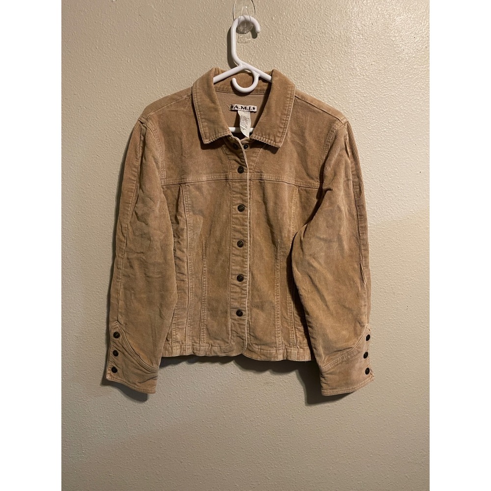 AMI Women's Corduroy Jacket XL Button Front Tan Casual‎ Fitted